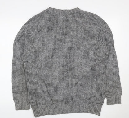 Marks and Spencer Men's Grey L Pure Cotton Rib Knit Crew Neck Jumper