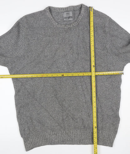 Marks and Spencer Men's Grey L Pure Cotton Rib Knit Crew Neck Jumper
