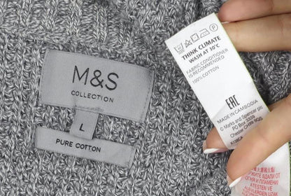 Marks and Spencer Men's Grey L Pure Cotton Rib Knit Crew Neck Jumper