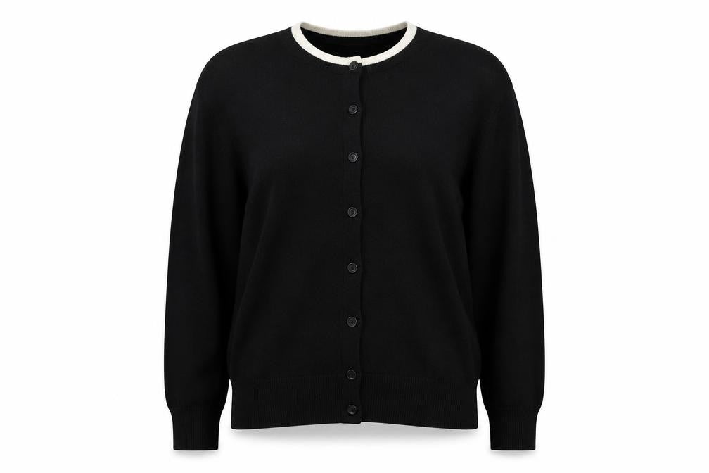 Marks and Spencer Women Black L Button Crew Neck Knit Cardigan