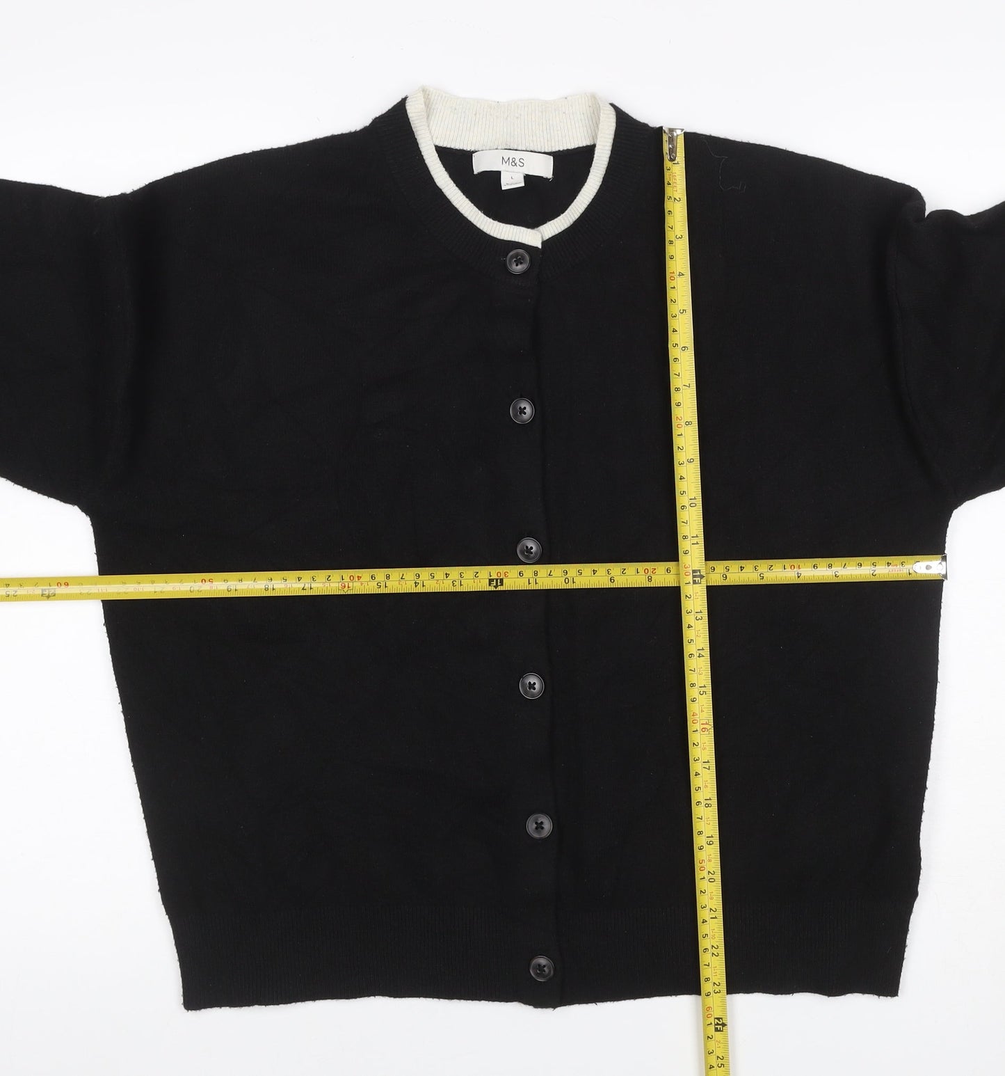 Marks and Spencer Women Black L Button Crew Neck Knit Cardigan
