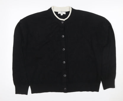 Marks and Spencer Women Black L Button Crew Neck Knit Cardigan