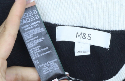 Marks and Spencer Women Black L Button Crew Neck Knit Cardigan