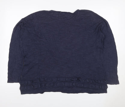 KAT Women’s Navy Blue Linen Blend Ruffle Knit Jumper UK 10 Long Sleeve