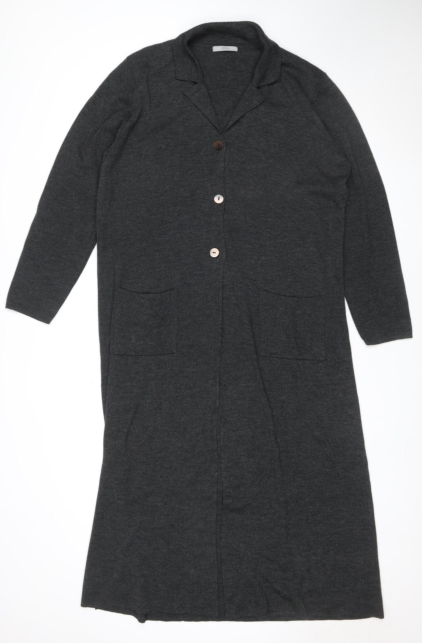 Marks & Spencer Women Grey UK 20 Long V-Neck Wool Blend Cardigan