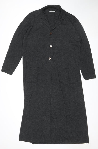 Marks & Spencer Women Grey UK 20 Long V-Neck Wool Blend Cardigan