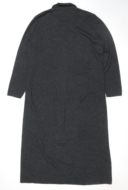 Marks & Spencer Women Grey UK 20 Long V-Neck Wool Blend Cardigan