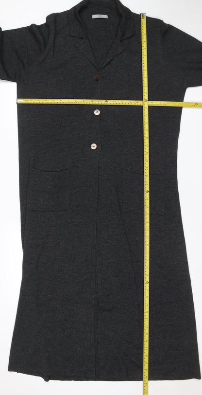 Marks & Spencer Women Grey UK 20 Long V-Neck Wool Blend Cardigan