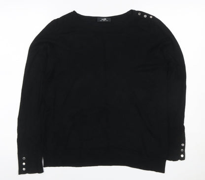 Wallis Women Black UK 12 Stud Button Detail Round Neck Knit Jumper