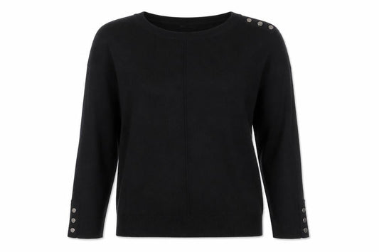 Wallis Women Black UK 12 Stud Button Detail Round Neck Knit Jumper