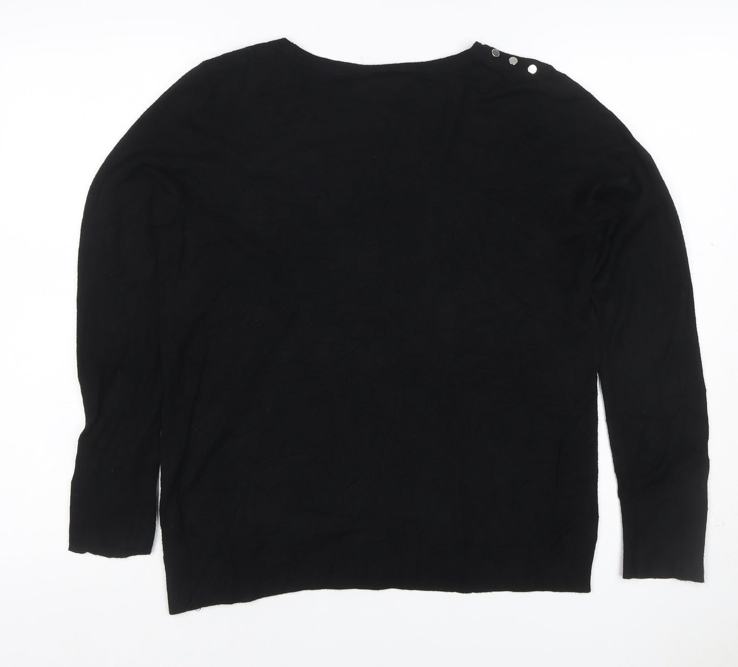Wallis Women Black UK 12 Stud Button Detail Round Neck Knit Jumper