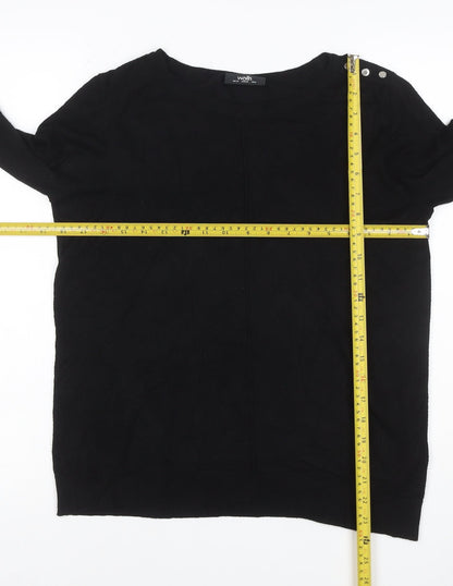 Wallis Women Black UK 12 Stud Button Detail Round Neck Knit Jumper