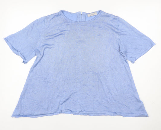 Marks & Spencer Per Una Women Blue UK 14 Modal Knit Short Sleeve Zip Top
