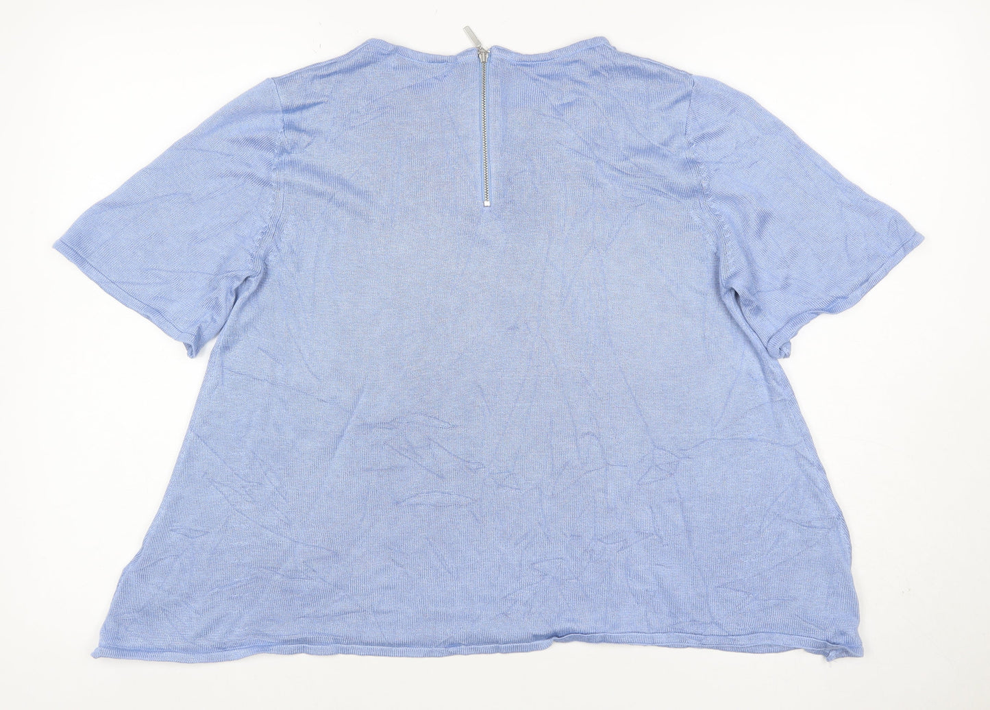 M&S Per Una Women Blue UK 14 Modal Knit Short Sleeve Zip Top