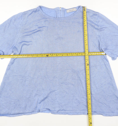 M&S Per Una Women Blue UK 14 Modal Knit Short Sleeve Zip Top