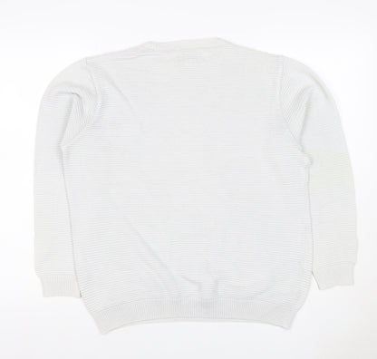 Pull&Bear Men’s White M Crew Neck Cotton Blend Knit Pullover Jumper