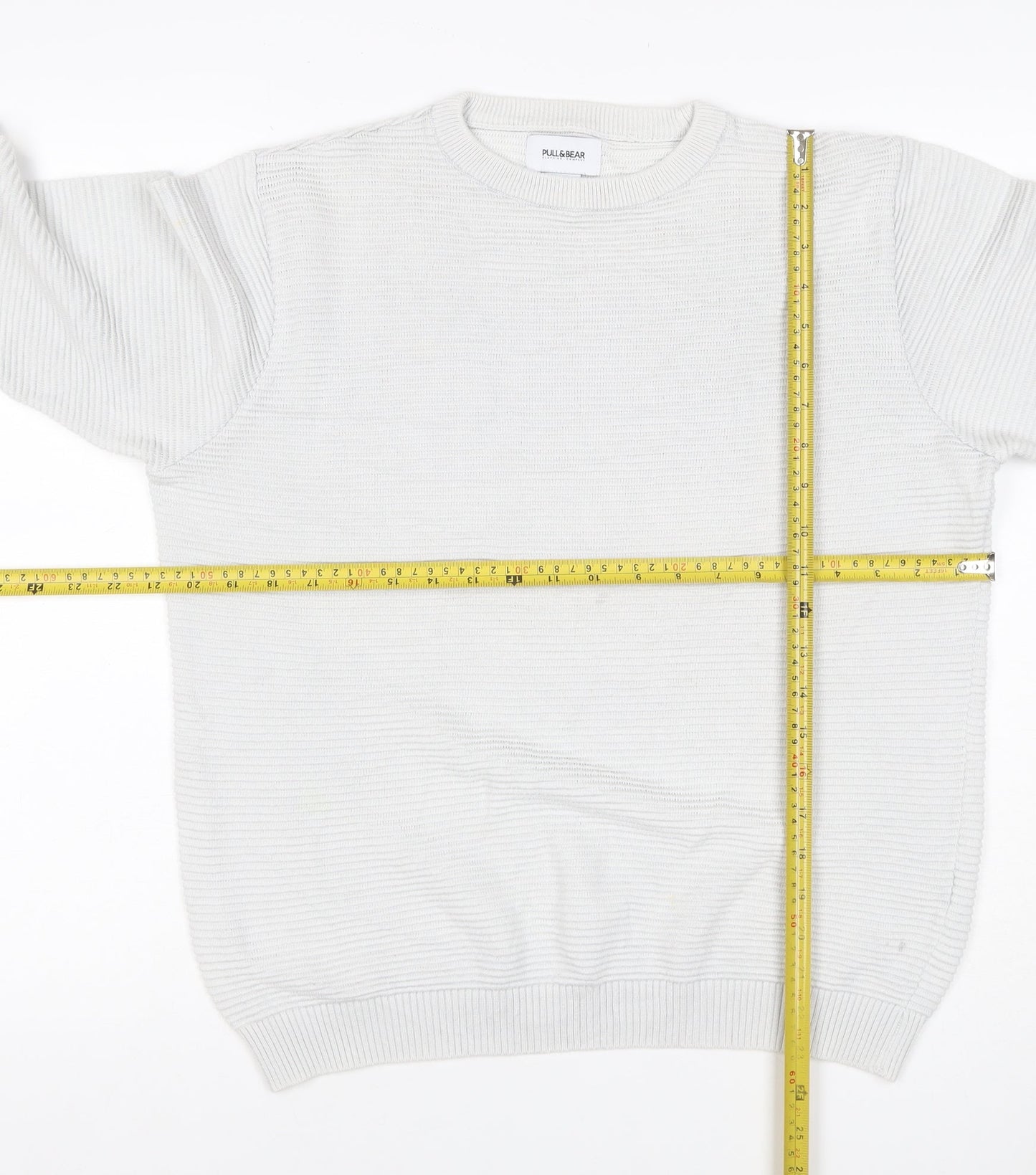 Pull&Bear Men’s White M Crew Neck Cotton Blend Knit Pullover Jumper