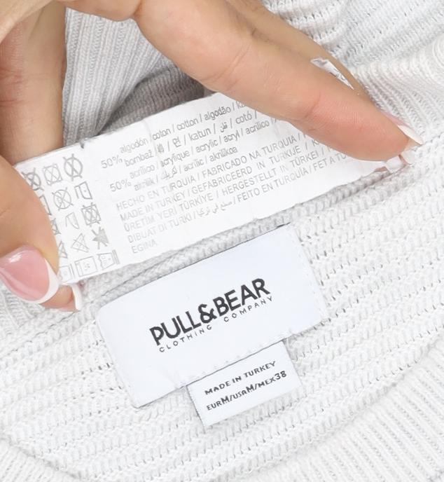 Pull&Bear Men’s White M Crew Neck Cotton Blend Knit Pullover Jumper