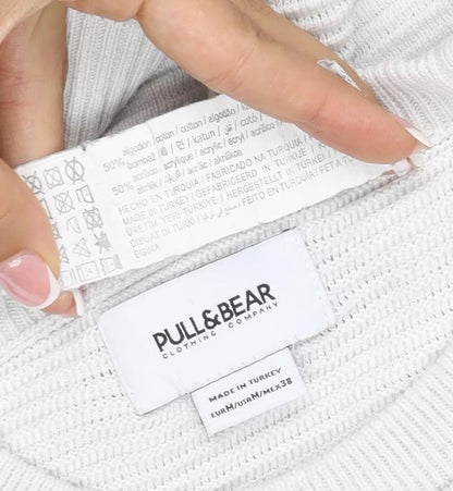 Pull&Bear Men’s White M Crew Neck Cotton Blend Knit Pullover Jumper