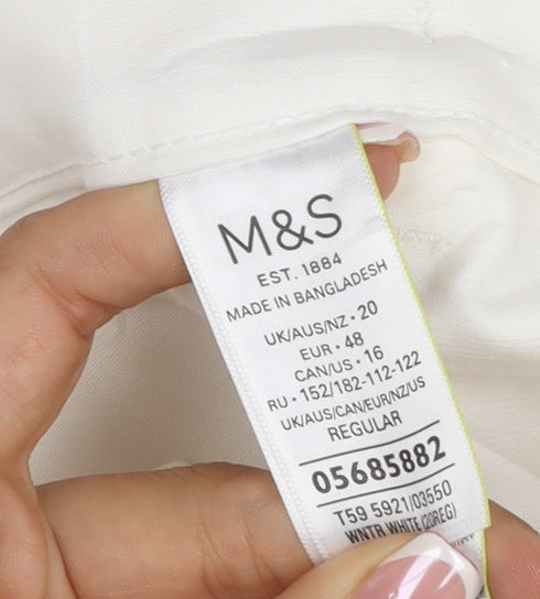 Marks & Spencer Women’s White UK 20 Regular Straight Cotton Trousers