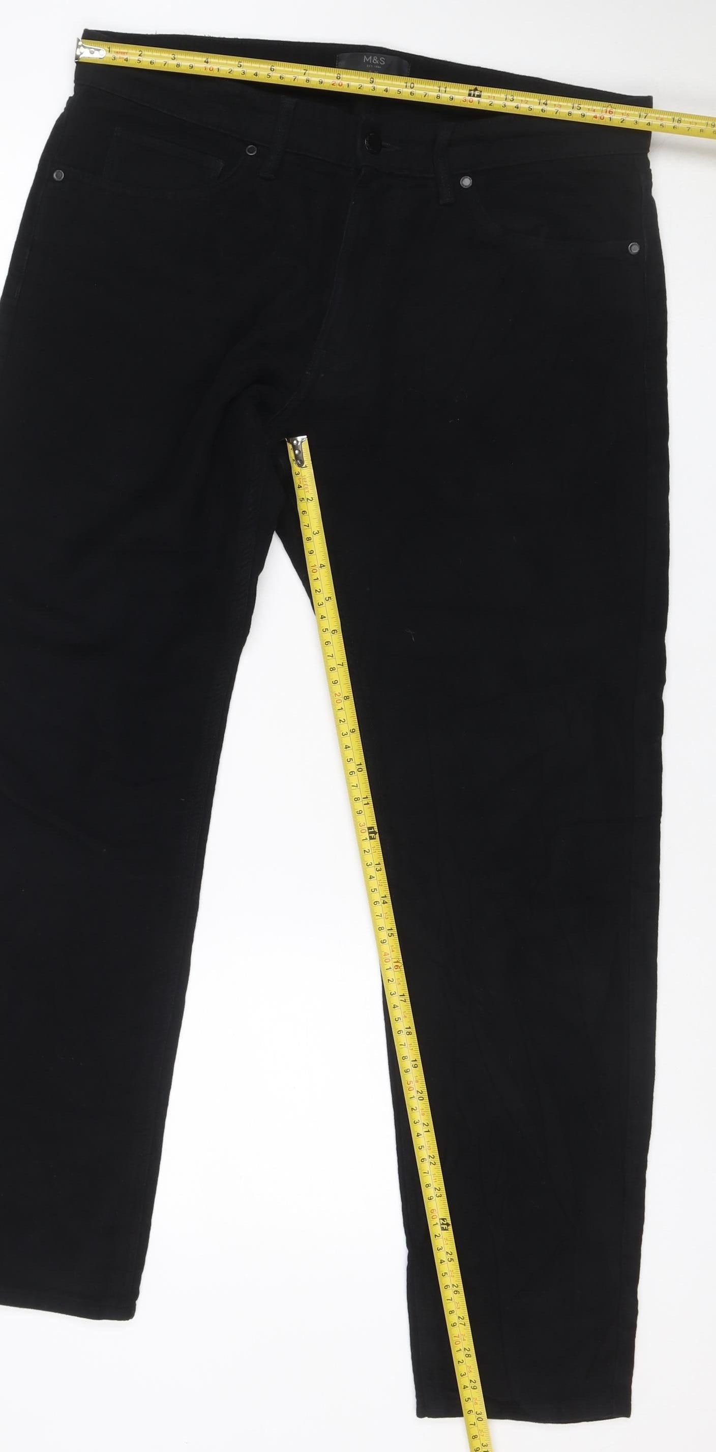 Marks & Spencer Men's Black 34/31 Slim Fit Cotton Trousers