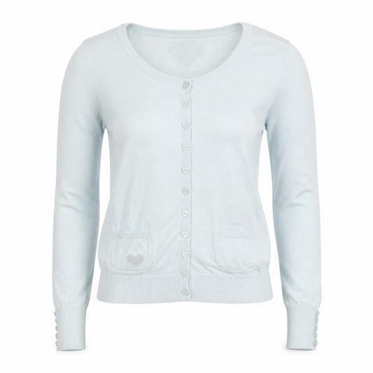 Soaked in Luxury Women Blue XS Heart Button Knit Cardigan