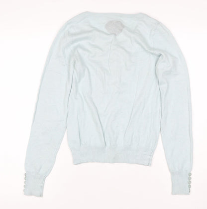 Soaked in Luxury Women Blue XS Heart Button Knit Cardigan