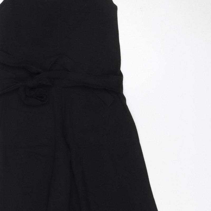 Stradivarius Women Black UK 10 Wide-Leg Belted Strappy Jumpsuit