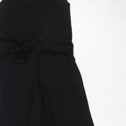Stradivarius Women Black UK 10 Wide-Leg Belted Strappy Jumpsuit