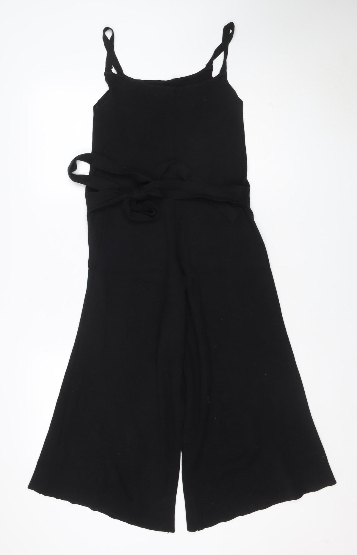 Stradivarius Women Black UK 10 Wide-Leg Belted Strappy Jumpsuit