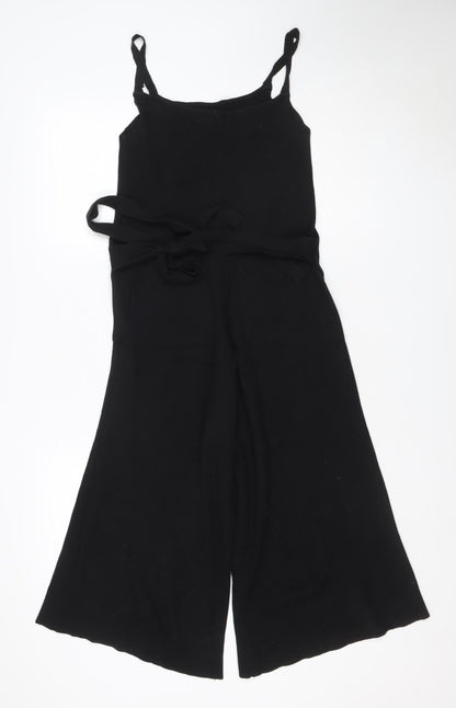 Stradivarius Women Black UK 10 Wide-Leg Belted Strappy Jumpsuit