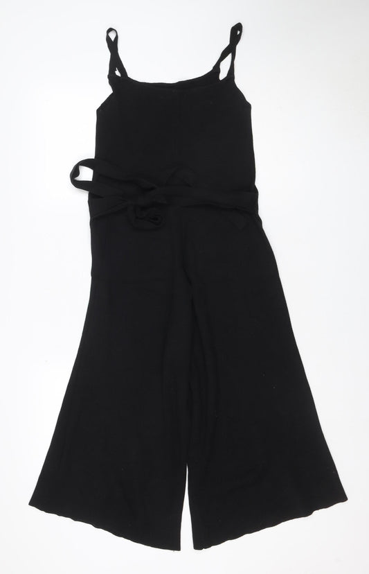 Stradivarius Women Black UK 10 Wide-Leg Belted Strappy Jumpsuit