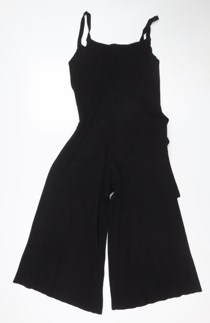 Stradivarius Women Black UK 10 Wide-Leg Belted Strappy Jumpsuit
