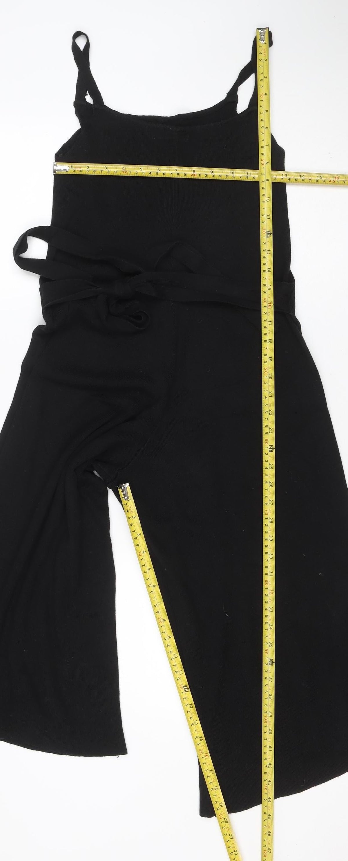 Stradivarius Women Black UK 10 Wide-Leg Belted Strappy Jumpsuit