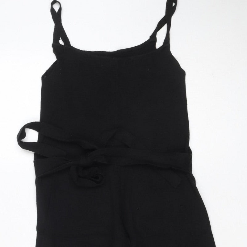 Stradivarius Women Black UK 10 Wide-Leg Belted Strappy Jumpsuit
