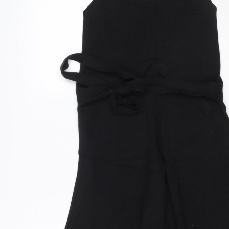 Stradivarius Women Black UK 10 Wide-Leg Belted Strappy Jumpsuit
