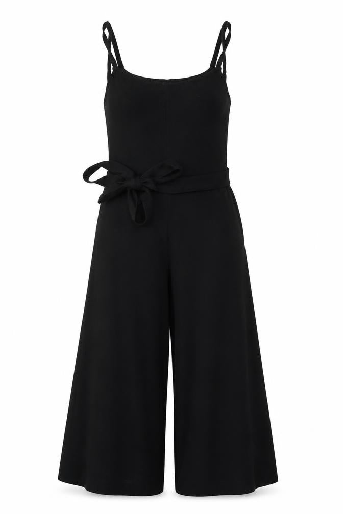 Stradivarius Women Black UK 10 Wide-Leg Belted Strappy Jumpsuit