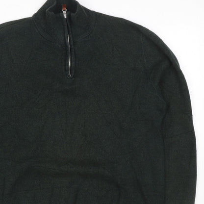 Next Mens Green L Quarter Zip High Neck Knit Jumper Classic