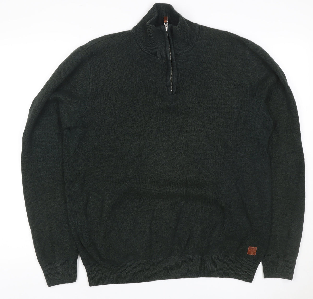 Next Mens Green L Quarter Zip High Neck Knit Jumper Classic
