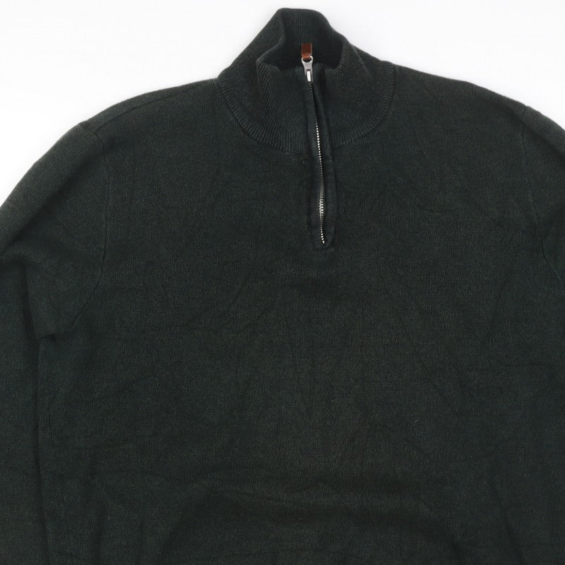 Next Mens Green L Quarter Zip High Neck Knit Jumper Classic