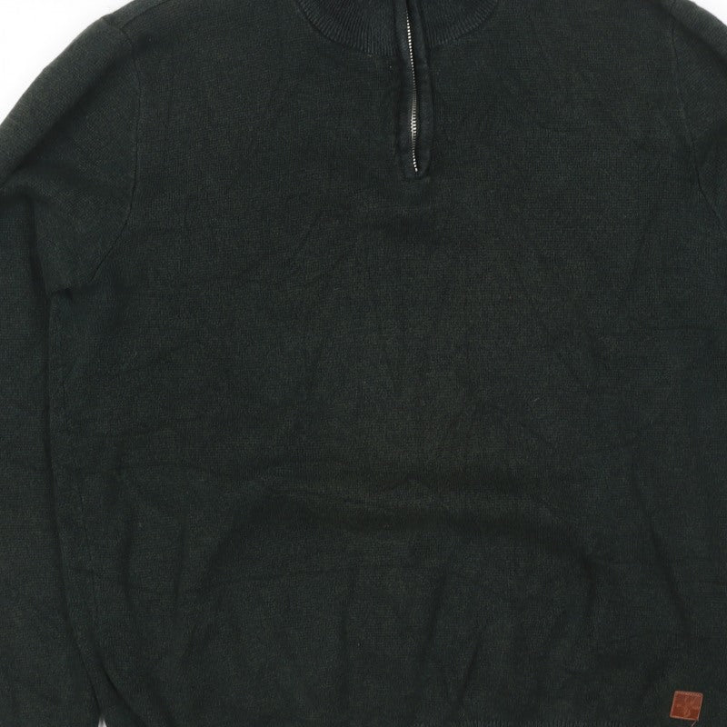 Next Mens Green L Quarter Zip High Neck Knit Jumper Classic
