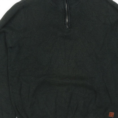 Next Mens Green L Quarter Zip High Neck Knit Jumper Classic