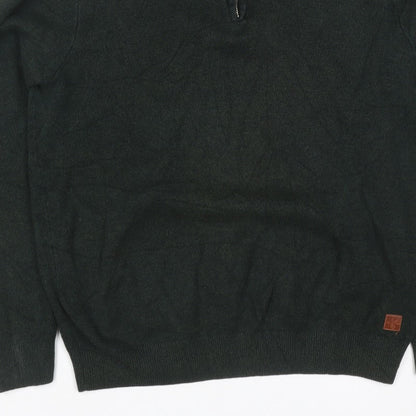 Next Mens Green L Quarter Zip High Neck Knit Jumper Classic