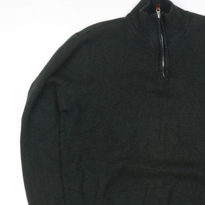Next Mens Green L Quarter Zip High Neck Knit Jumper Classic