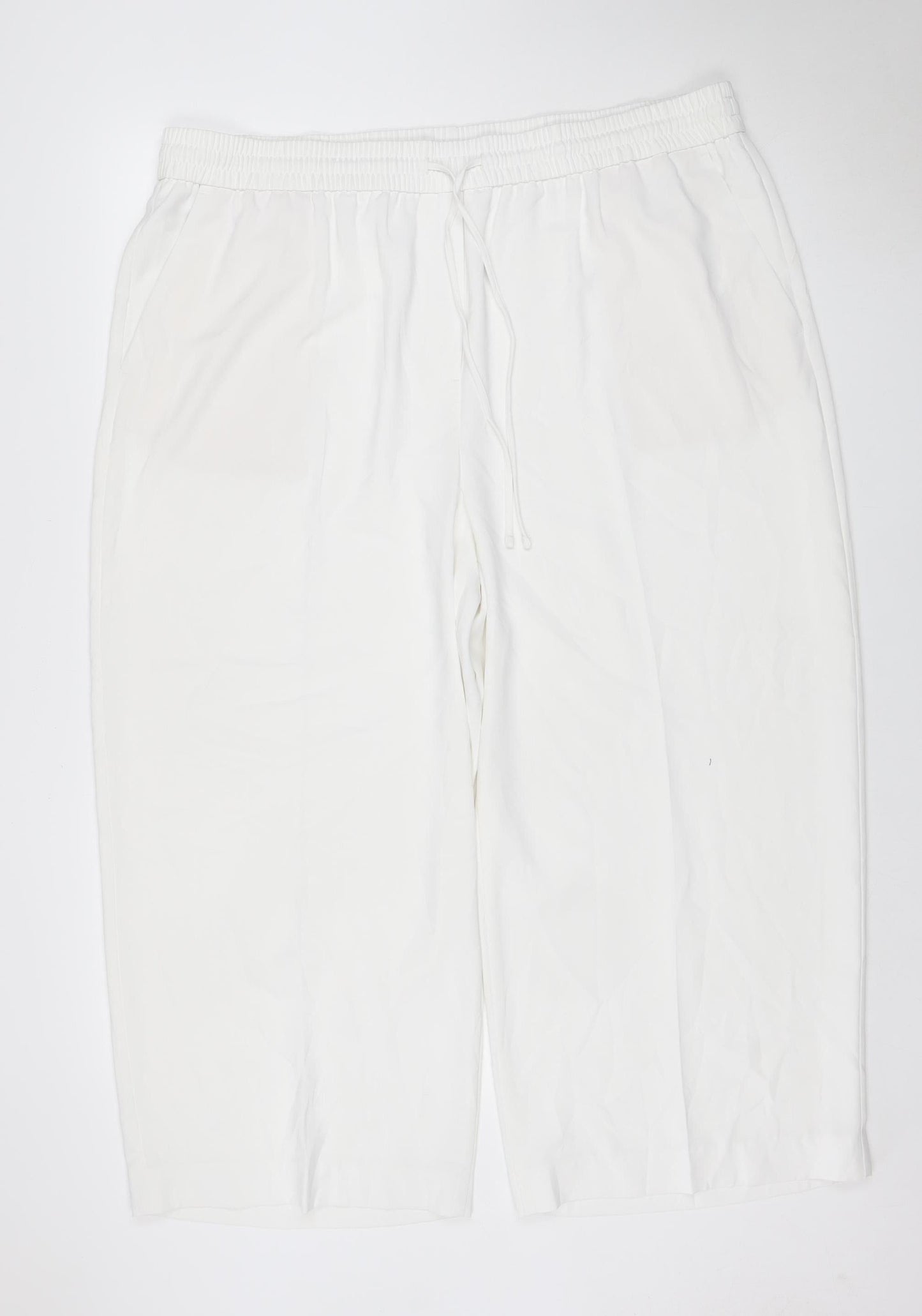 M&S Women’s White UK 22 Wide Leg Drawstring Trousers