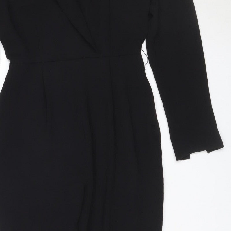 H&M Women Black UK 6 Long Sleeve V-Neck Tailored Straight Leg Jumpsuit