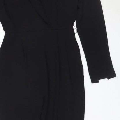 H&M Women Black UK 6 Long Sleeve V-Neck Tailored Straight Leg Jumpsuit