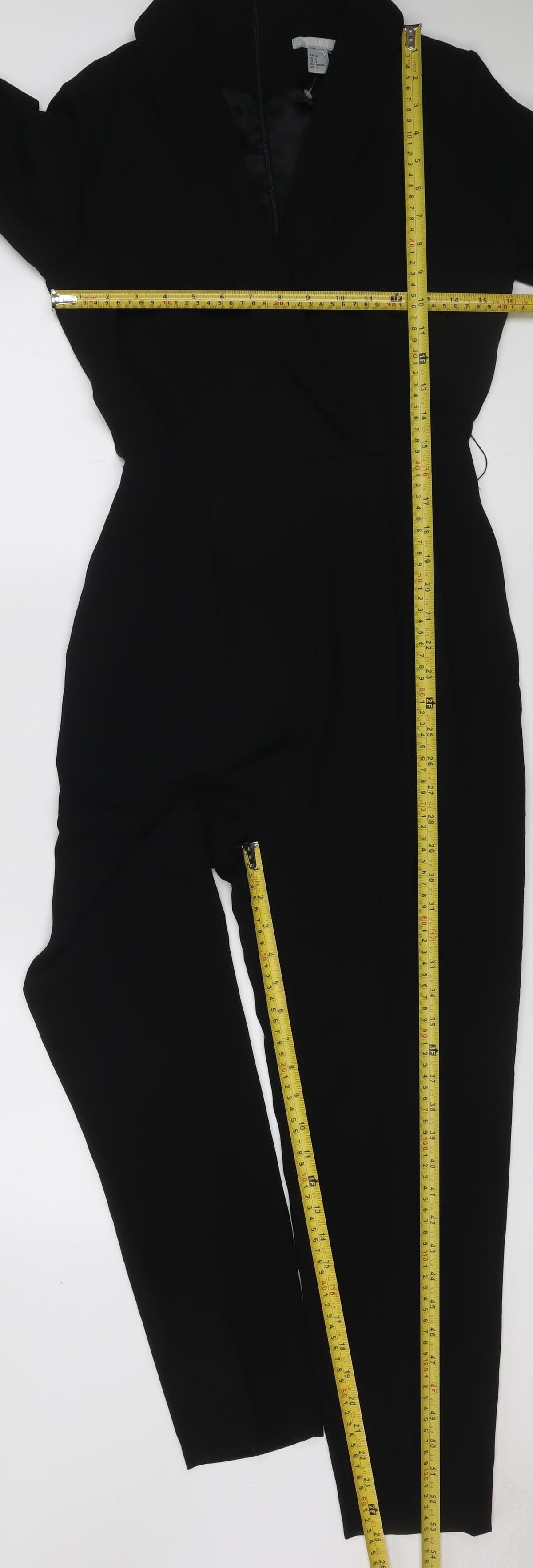H&M Women Black UK 6 Long Sleeve V-Neck Tailored Straight Leg Jumpsuit