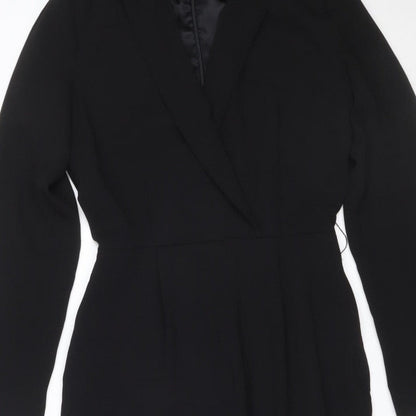 H&M Women Black UK 6 Long Sleeve V-Neck Tailored Straight Leg Jumpsuit