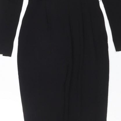H&M Women Black UK 6 Long Sleeve V-Neck Tailored Straight Leg Jumpsuit